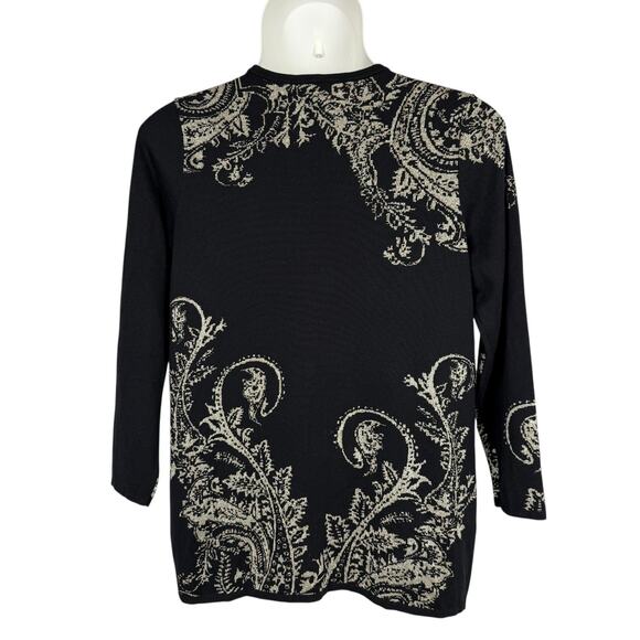 CHICOS Womens Black Silver Gold Detailed Cardigan Sweater 3/XL/16 Holiday Party - Picture 2 of 9